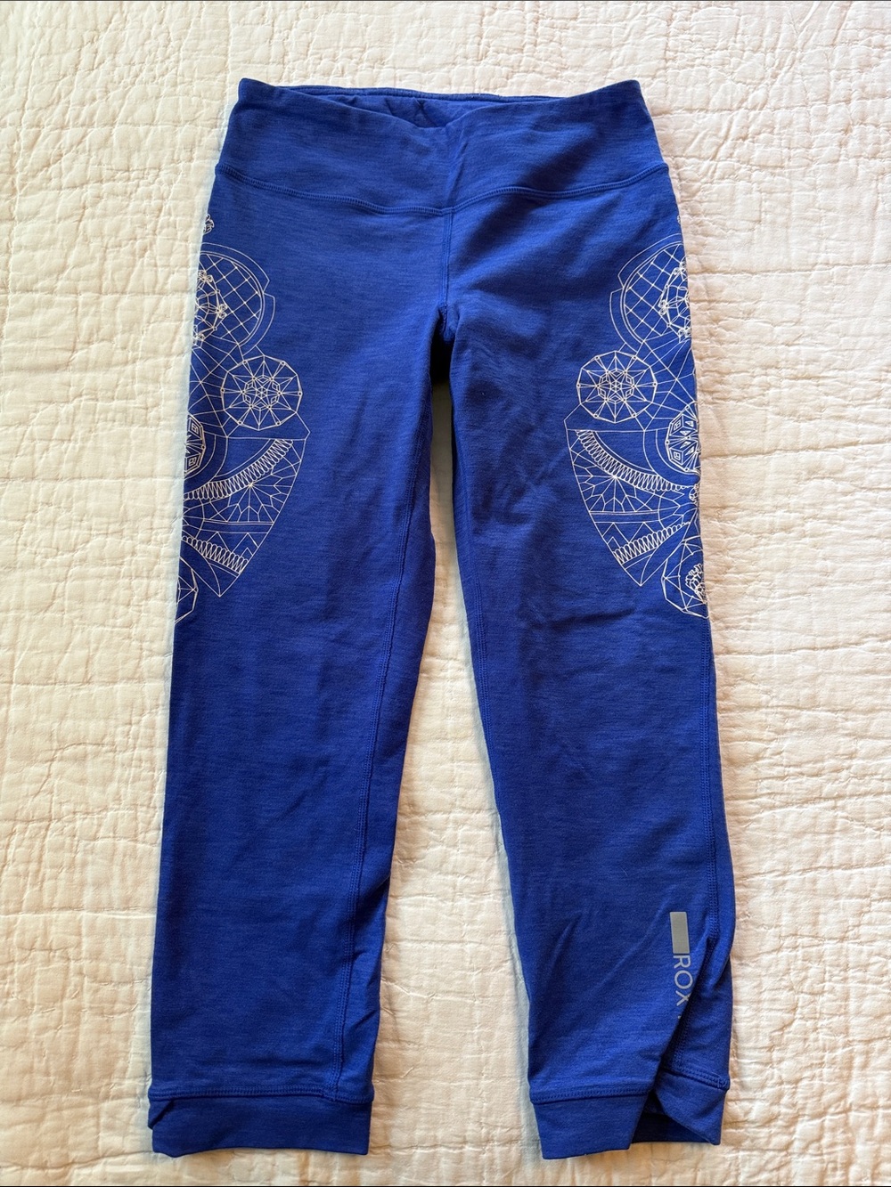 Roxy Blue Capri Leggings with White Mandala Side Prints